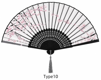 Abanico plegable de bambú chino / Abanico de mano con estampado floral retro, accesorio para espectáculos de danza, accesorio para cosplay, decoración del hogar.