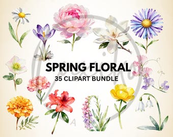 Watercolor Spring Flower Clipart | Botanical PNG Bundle (Digital Download)