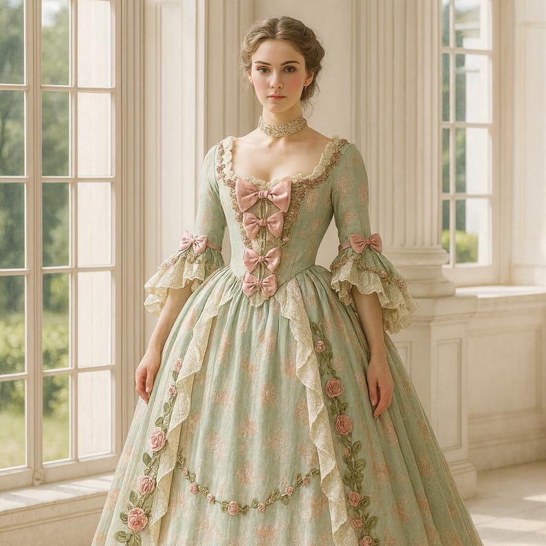 Abito Lungo Rinascimentale Stile Rococò, Maniche A Sbuffo, Per Donna - Costume Medievale Marie Antonietta