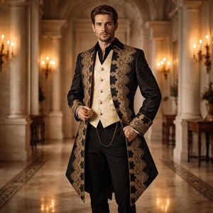 Manteau Gothique Tailcoat Homme Noir - Style Victorien Steampunk Taille 3XL