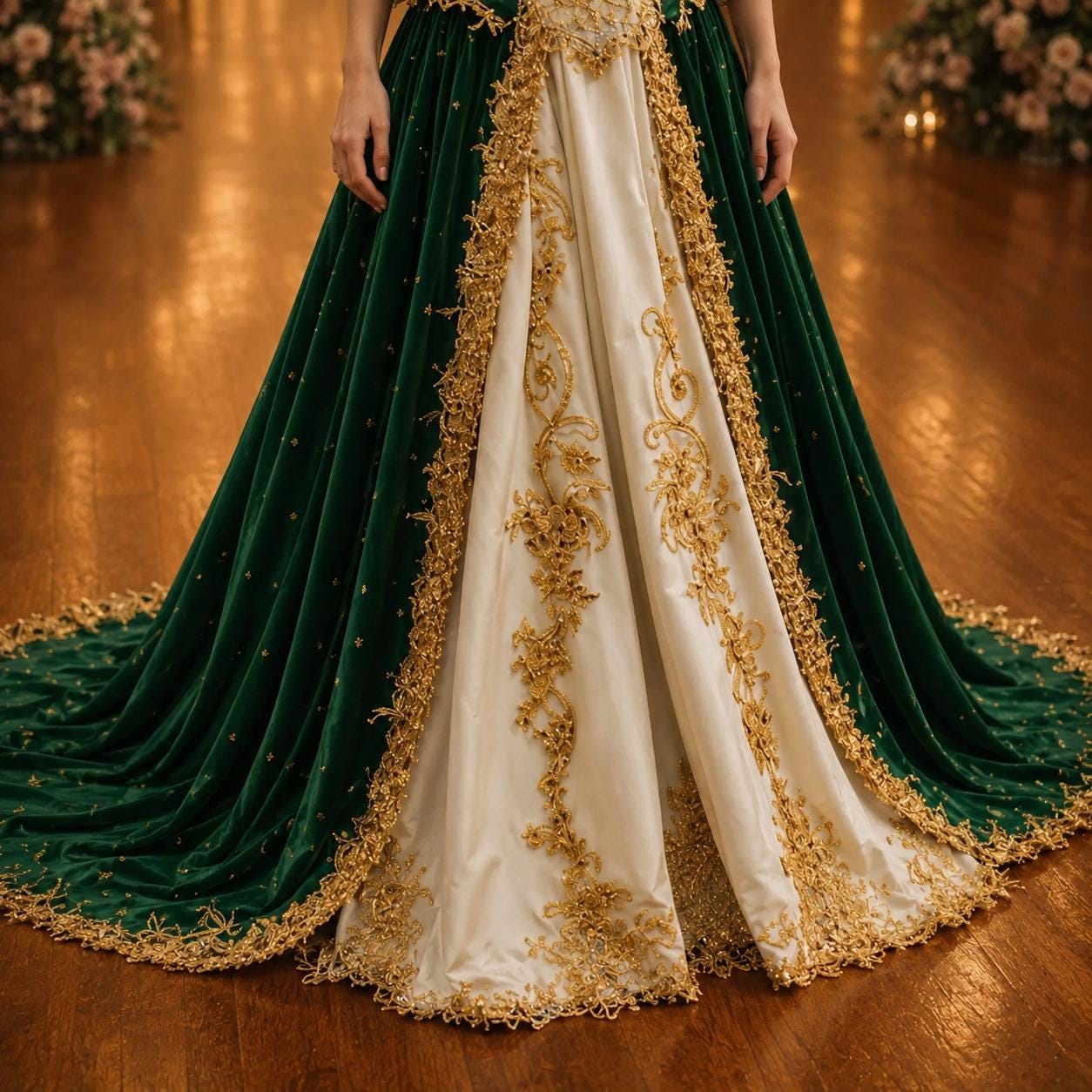 dark green and gold prom dresses Green Sequin Feather Gold Rhinestones Mermaid Prom Dress