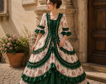 Deluxe 18th Century Ball Gown with Hat: Gothic Cosplay Costume