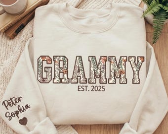Op maat geborduurd Grammy-sweatshirt, Grammy-sweatshirt met bloemenappliqué, Grammy-trui, cadeaus voor Grammy, nieuwe Grammy-cadeaus, Grammy-hoodie