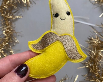 Felt Banana Christmas Tree Decoration, kawaii banana decoration, Christmas tree ornament.