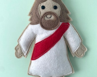 Felt Jesus Decoration with golden halo, Easter Jesus Decoration with ribbon attached for hanging, kawaii Jesus, Jesus decor