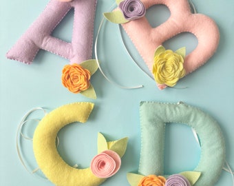 Large Handmade Felt Letters, Choose a Letter, Choose a colour, Pastel Letters, Felt Initials, Personalised nursery Decor, 14 x 13cm.