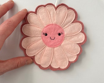 Pink Flower Wall Hanging Decoration, Kawaii Flower Decoration, Happy Pink flower decoration, nursery decor, playroom decor