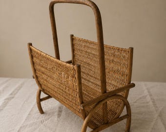 Portariviste in bambù e rattan, stile Mid Century, stile Boho, in vimini, stile vintage, stile MCM, in legno curvato, stile scandinavo, stile Japandi