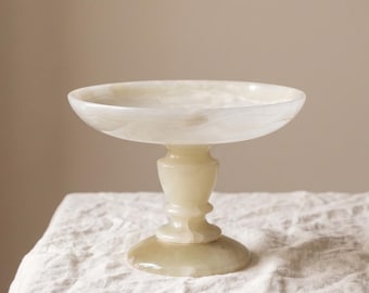Ciotola vintage in alabastro con piedistallo, fruttiera in pietra, centrotavola in marmo, alzatina in stile italiano, decorazione scultorea, vassoio da toeletta