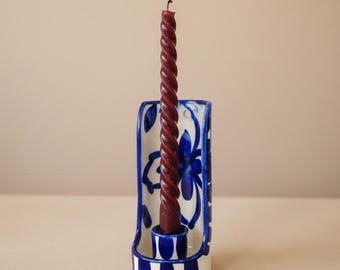 Blue and White Talavera Wall Candle Holder, Hand Painted Ceramic Sconce, Spanish Pottery Candle Holder, Mediterranean Decor