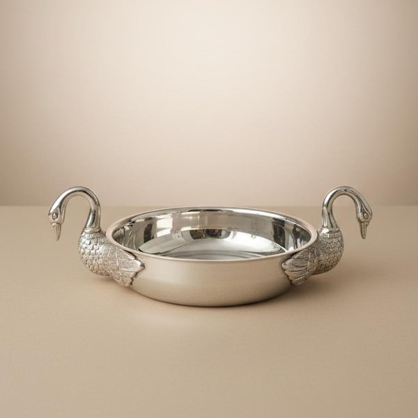 Vintage Silver Plated Swan Handle Bowl, Art Deco Decorative Dish, Hollywood Regency Centerpiece, Elegant Table Decor