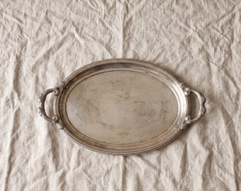 Jean Couzon Silverplate Serving Tray Fish Handles, Vintage French Oval Tray, Large Barware Tray, Mid Century Coastal Decor