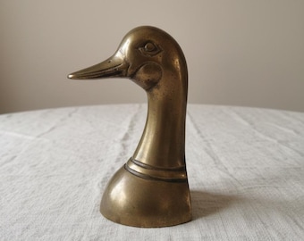 Fermalibri vintage in ottone massiccio con testa d'anatra, scultura moderna di metà secolo, decorazione Hollywood Regency