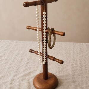 Vintage Wooden Jewellery Tree Stand Turned Wood Necklace Bracelet Holder Rustic Jewelry Display Organizer Vanity Storage