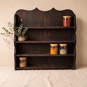 Vintage Holz Wandregal, Landhaus-Stil Gewürzregal, dunkles Holz Display Regal, rustikale Wand Regal, Bauernhaus Küche Organizer
