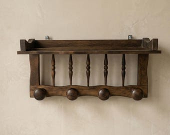 Vintage Wandregal aus Holz mit Haken, rustikale Garderobe Regal, Bauernhaus Eingangsbereich Organizer