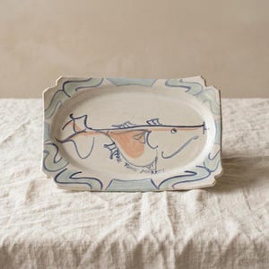 Plato de cerámica abstracto pintado a mano, firmado, de Lorna Smith, del Pike Place Market Studio.