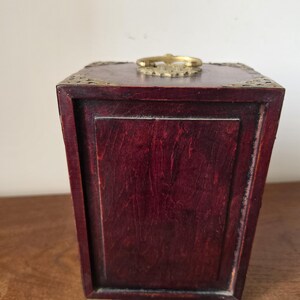Vintage Chinese Jewelry Cabinet Wooden Keepsake Box Jade Panels Brass Mounted Miniature Apothecary Chest Asian Decor Locking Box image 15