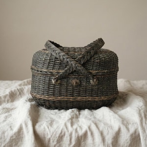 Antique French Bressan Wicker Basket, 19th Century Rustic Market Basket, Braided Handle Creel