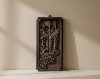 Pannello decorativo in legno intagliato a mano d'epoca / Pannello in rilievo raffigurante una giunca asiatica / Scena di barca intagliata a mano in legno asiatico