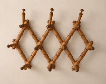 Appendiabiti da parete vintage francese a fisarmonica in legno, porta forbici espandibile, ganci da parete in stile metà secolo