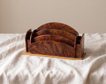Organizador de escritorio vintage de madera de raíz, estilo Ralph Lauren para oficina, soporte curvo para cartas, decoración de estudio de estilo clásico, almacenamiento para escritorio ejecutivo