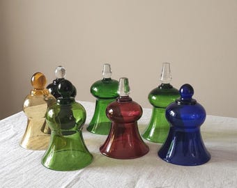 Vintage Hand Blown Glass Candle Snuffer, Mid Century Color Art Glass, vintage ornaments, Sculptural Modern Candle Accessory