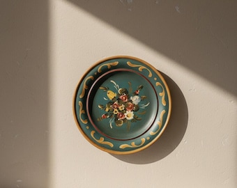 Piatto in legno dipinto a mano in stile svedese vintage / Decorazione murale floreale in stile folk / Stoviglie rustiche scandinave / Regalo in stile boho country