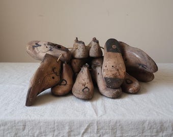 Collezione di forme per scarpe in legno vintage / Forme da calzolaio / Decorazioni industriali / Set da 14