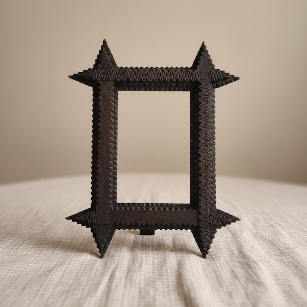 Antique Tramp Art Frame ( SOLD SEPORATLY), Hand Carved Folk Art Wooden Frame, Black Forest Style Mini Picture Frame, Primitive Rustic Decor