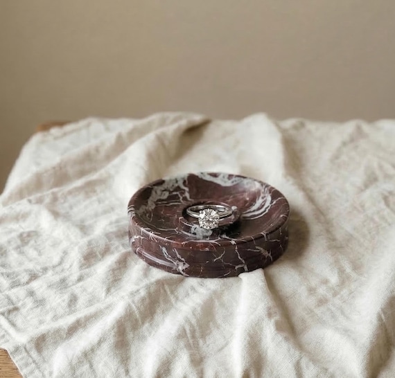 Vintage Red Marble Ashtray, Mid Century Stone Ash Tray, Heavy Marble Catchall Dish, Smoking Table Decor Desk Tray
