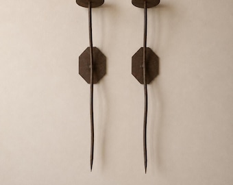 Pair of Hand Forged Iron Candle Sconces, Rustic Wall Candle Holders, Primitive Wrought Iron Tea Light Holders, Farmhouse Gothic Decor