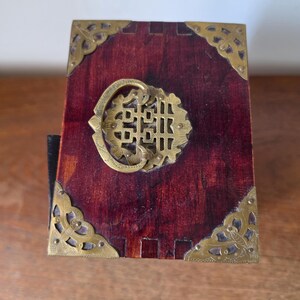 Vintage Chinese Jewelry Cabinet Wooden Keepsake Box Jade Panels Brass Mounted Miniature Apothecary Chest Asian Decor Locking Box image 14