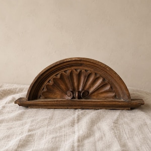 Antique Architectural Pediment Carved Wood Salvage Fan Motif Wall Decor Victorian Classical Pediment Overdoor Ornament