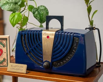 Bluetooth Converted Vintage Zenith Bakelite Radio - Navy Blue with Brass Accent