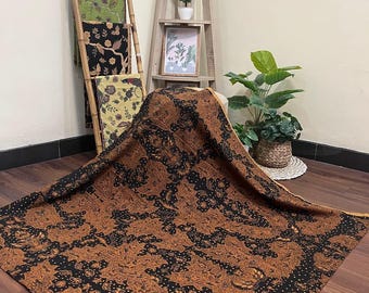 Classic Indonesian Handprinted Batik Cotton Fabric, Batik Sogan Cabut Classic, Ethnic Sarong Wrap Lungi, Dressmaking