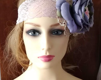 Bohemian flower headpiece in blue and pink. Shabby chic bohemian bridal headband. Handmade headband in blue and pink.