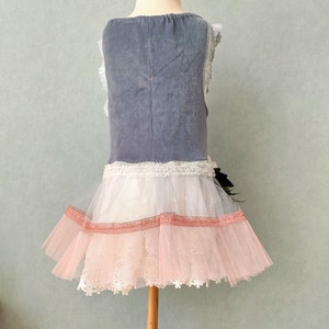 Cotton velvet tutu dress. Girl size 7 years. Dusty blue. Ivory flower girl dress. Vintage look. Birthday girl dress. Girl size 6 years. image 6