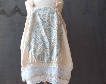 SALE 50%. Boho flower girl dress size 4 to 5 years in light blue and peach - Rustic wedding or mori flower girl -  Photo prop dress.