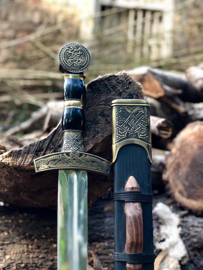 Viking Ritual Sword Hand Forged Viking Sword: Celtic Brass, Scabbard, Norse Collectible - Etsy