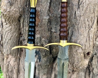 Espada vikinga de acero de Damasco hecha a mano: réplica nórdica de 81 cm con funda de cuero.