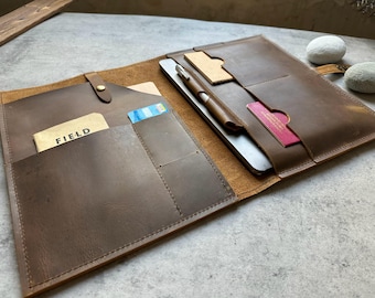Funda de cuero tipo portafolios para MacBook Air: funda personalizada para portátil Pro de 13 a 16 pulgadas