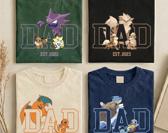 Custom PokaDad Comfort Colors Shirt, Personalized Anime Characters Printed Graphic Tee, Anime Father's Day Gift, Gift For Dad, PokeDad Shirt