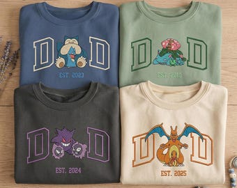 Personalisiertes PokaDad Shirt, personalisiertes Anime Charaktere Sweatshirt, Anime Vatertagsgeschenk, Geburtstagsgeschenk für Papa, Pocket Beast