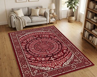 Alfombra mística oculta con vórtice rúnico / Alfombra hipnótica roja carmesí con ojo que todo lo ve / Alfombra de salón esotérica de fantasía oscura para gamers