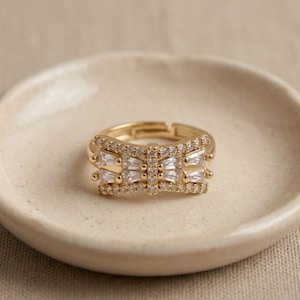 Art Deco Baguette Diamond Bow Ring, Geometric Gold Butterfly Statement Ring