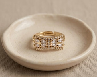PANDORA, Art Deco Baguette Diamond Bow Ring, Geometric Gold Butterfly Statement Ring