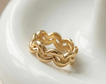 PANDORA, 14K Gold Plated Chain Ring, Modern Minimalist Chunky Jewelry, Mother's Day gift