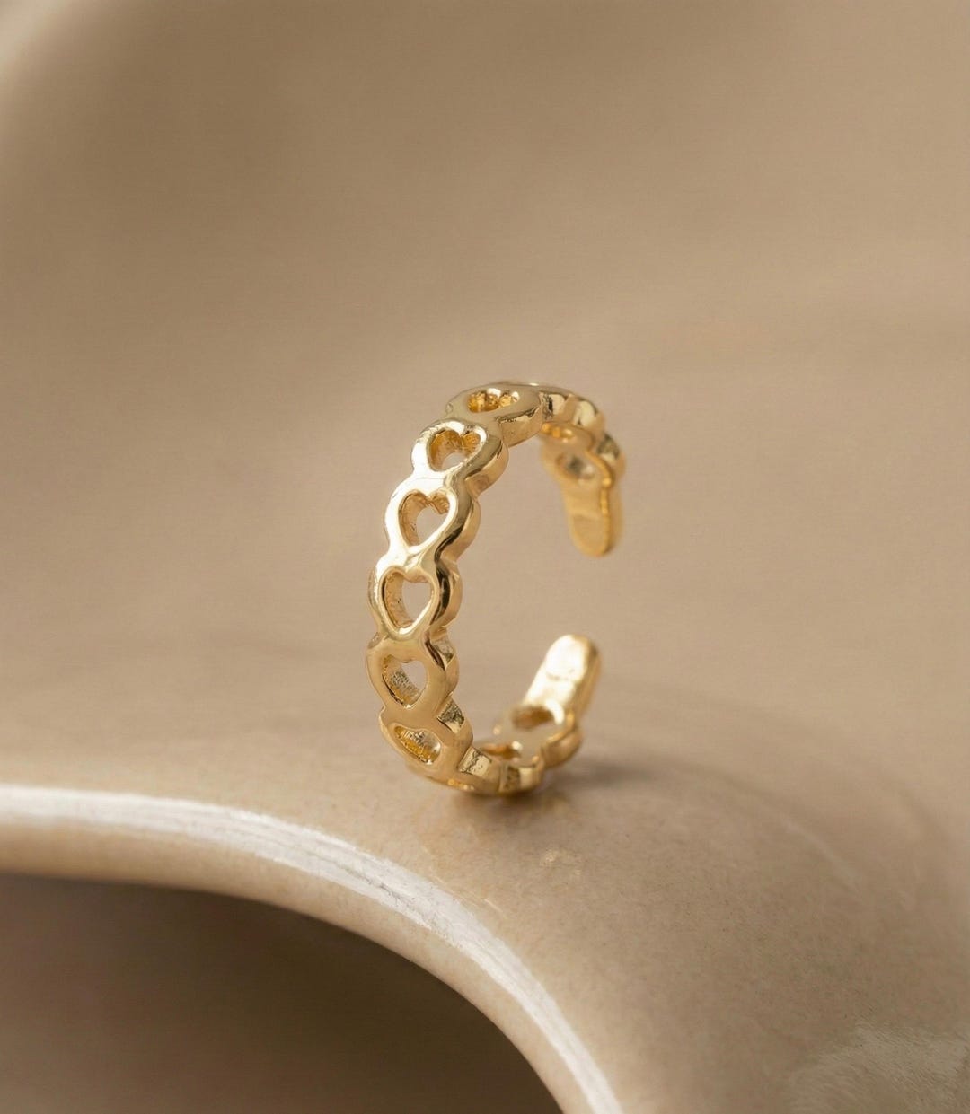 PANDORA, Dainty Gold Heart Ring, Adjustable Open Band, Stacking Ring ...