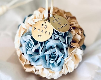 50th Anniversary Ornament: Golden-Colored Personalized Charms + 32 Custom Colors